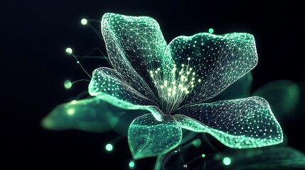 Glowing digital flower with luminous petals and futuristic particle design
