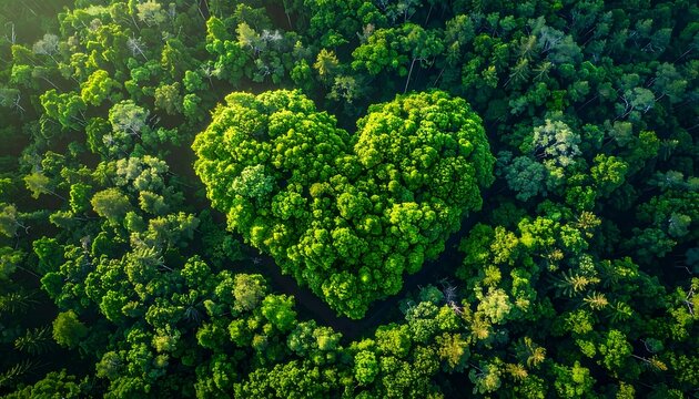 Aerial view of heart-shaped forest - A symbol of nature love.