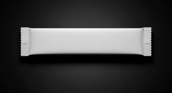 Illustration of blank white candy bar wrapper mockup on black background in top view