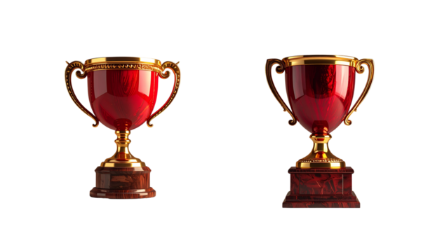 Red Trophy Cup on Wooden Stand — Elegant Award Display PNG (2)