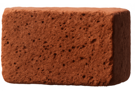 Clay building brick representing construction, creating structures, and home foundations on a transparent background