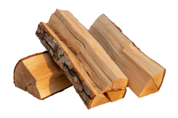 Close-up of a neatly arranged stack of split firewood logs, ready for winter warmth and cozy home ambiance isolated on transparent background