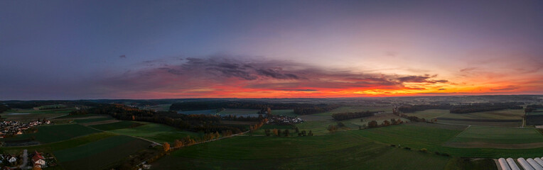 Bavarian panoramic view from top during late evening sunset view to celebrate the Autumn season