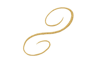 Gold glitter swirl flourish design element creating a decorative shiny frame line accent on transparent background