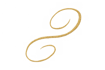 Gold glitter swirl flourish design element creating a decorative shiny frame line accent on transparent background