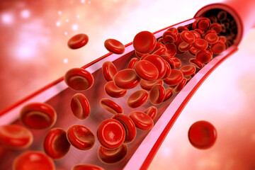 Red Blood Cells Flowing Through Human Artery in 3D Visualization