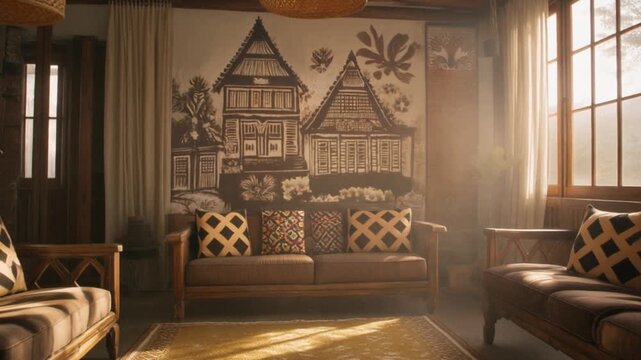 Warm and Cozy Ethnic Lounge with Traditional Decor