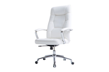 Empty office chair white leather luxurious senior executives for meeting room isolated on cutout PNG or transparent background. Decoration place in living room. Modern interior decoration.
