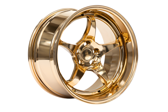 Car accessories gold transport vehicles transportation. Wheel Alloy car wheels rim golden chrome or mag wheel high performance auto part decoration isolated on cutout PNG transparent background.