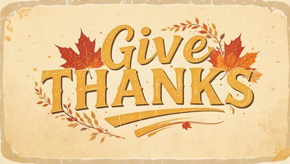 Vintage give thanks autumn leaves design with rustic texture for thanksgiving celebrations and fall greetings