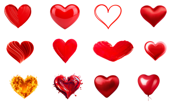 Rote Herzen Set – Valentinstag Freisteller auf weißem Hintergrund