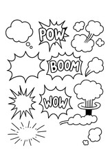 Pop Art Comic Boom Elements – Explosive Cartoon Line Effects on White Background.