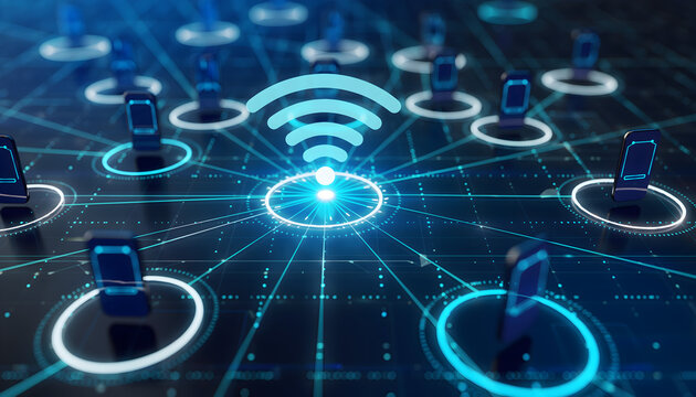 Futuristic Digital Wi-Fi Network Connection Concept