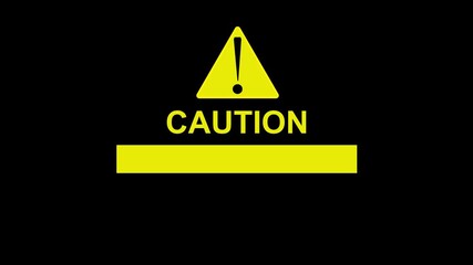 Yellow Exclamation Mark in Triangle with Text CAUTION on animation Black Background caution. Triangle with yellow exclamation mark and text caution animates dynamically forming eye catching caution .