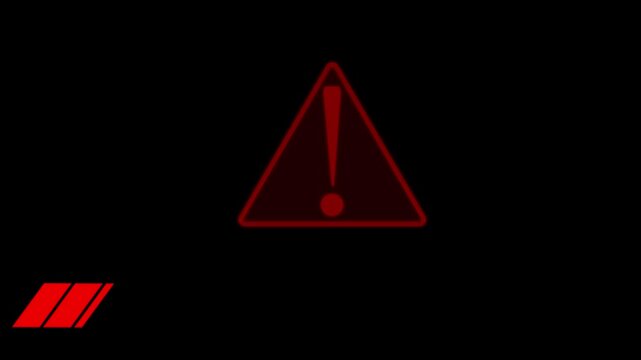 Red Exclamation Mark in Triangle with Red Diagonal Lines on animation Black Background warning. Animated red triangle with exclamation mark and diagonal lines creates striking attention grabbing.
