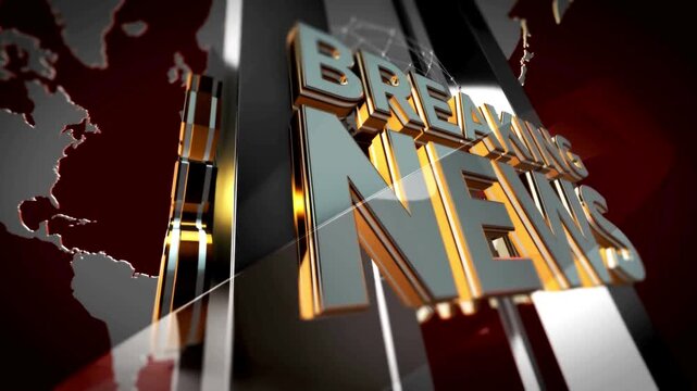 4k rotating media info animation breaking news background for News Broadcasts. video broadcasting news animation footage Red World Map Background.