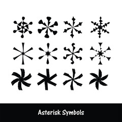 Collection of diverse asterisk and star symbols in various colors and styles for graphic design projects