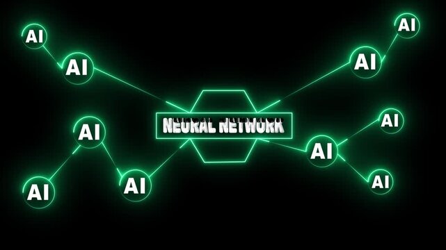 Abstract Green Neon Neural Network Visualization Depicting AI Connectivity, Deep Learning Algorithms, and Smart Digital Brain Concept for Future Technology Themes