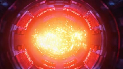 Futuristic technology tunnel generating powerful red energy core - Powered by Adobe