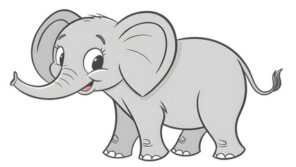 Fototapeta premium Cute baby elephant cartoon illustration, a cheerful pink and gray jungle animal character, isolated on white