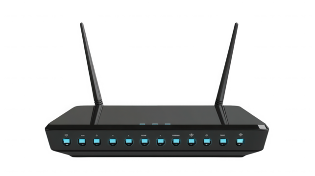 Modern wireless router isolated on transparent background for internet access