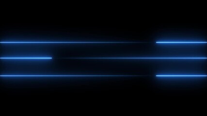 Abstract glowing neon lights blinking lines moving animation.Continuous 3 line drawing, 3 Straight neon lazer line color blue on a black background