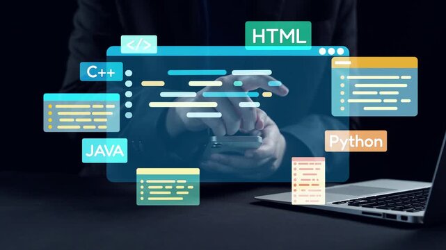 A virtual globe showcasing various languages like English, Spanish, and French, symbolizing global communication, technology, and digital interaction in modern workspace. Qubit - Powered by Adobe