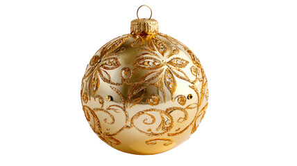 Shiny golden glass Christmas ball ornament isolated on white background