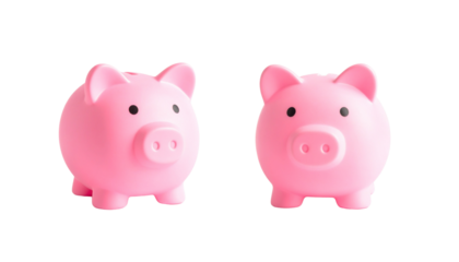 Set of Coins Falling into Piggy Banks isolated on transparent background