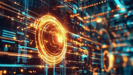 Digital technology displaying futuristic data processing network infrastructure - Powered by Adobe