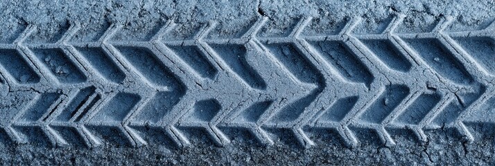 Snow Tire Tread Imprints on Asphalt Showcasing Patterns From Winter Driving Conditions