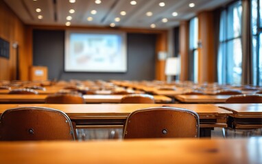 Conference room or seminar meeting room in business event. Academic classroom training course in lecture hall. High quality