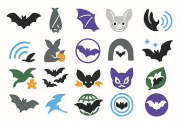 Bat Appreciation with Bat-Themed Icons and Symbols for Wildlife and Conservation