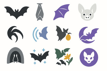 Bat Appreciation with Bat-Themed Icons and Symbols for Wildlife and Conservation