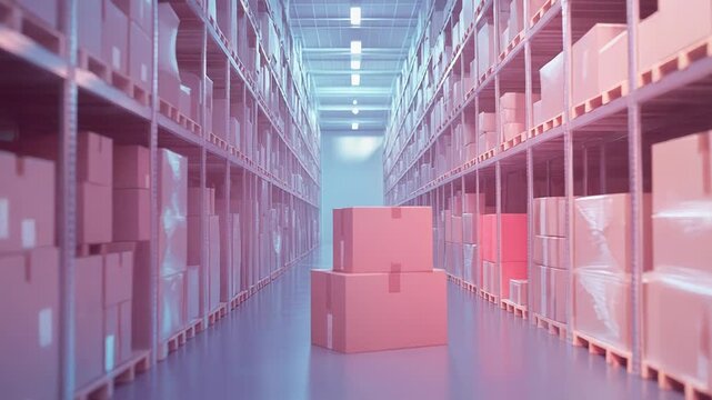 Warehouse aisle with packages ready for shipping