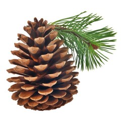 Fototapeta premium Pine cone with green pine needles on a white background