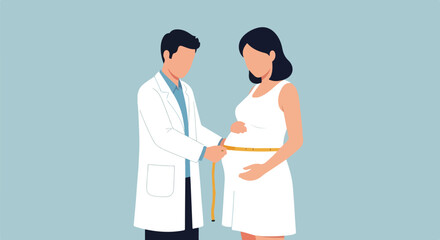 Obraz premium Doctor Measures Pregnant Womans Belly at Consultation