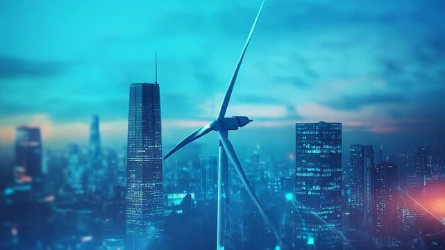 Wind turbine generating clean energy for a smart city grid - Powered by Adobe