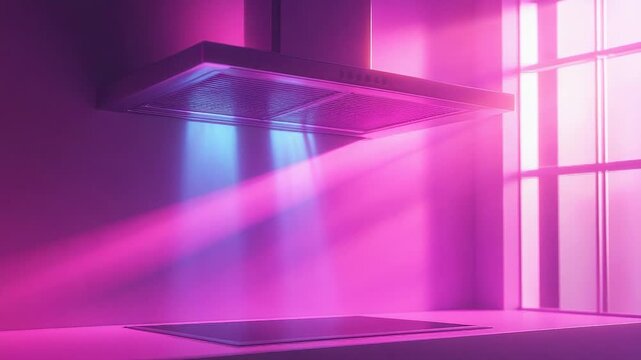 Modern kitchen with extractor hood and neon lighting