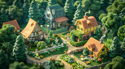 3d Isometric Miniature village small houses