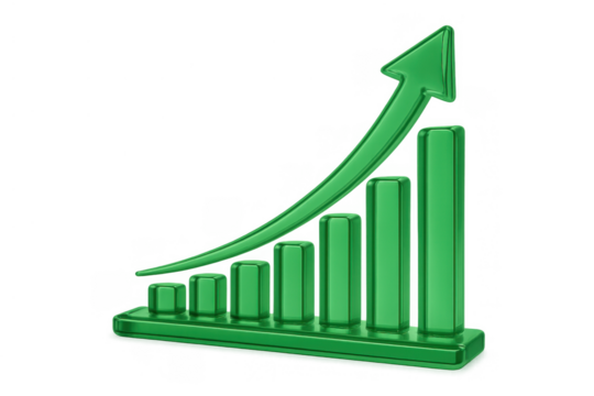 Green bar chart showing business growth and financial progress with an upward trend arrow, transparency - Powered by Adobe