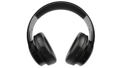 Black wireless headphones isolated on transparent background for listening to music