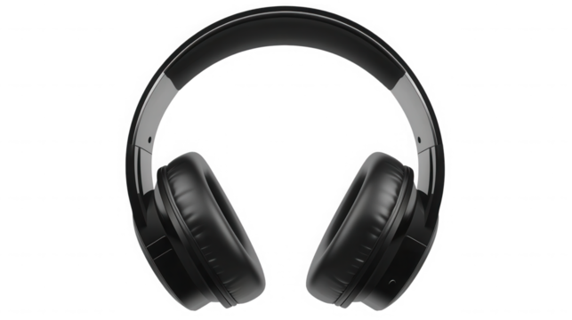 Black wireless headphones isolated on transparent background for listening to music