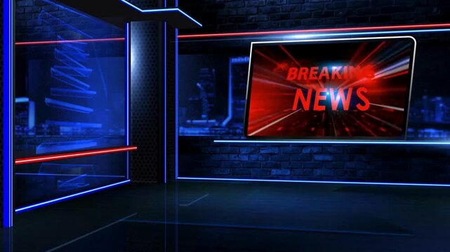 world breaking news Studio Background technology background. Control room. Tv Studio. Breaking news animation. Newsroom Background for TV broadcast