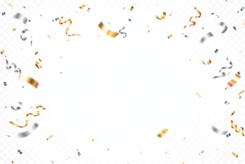 Celebrations Gold and silver confetti streamers, and ribbon banner