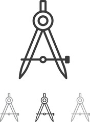 Mathematical drawing compass icon, geometry instrument line art, vector illustration for architecture, drafting, engineering, education and technical design tools