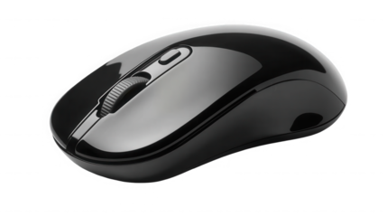 Black computer mouse isolated on transparent background for desktop use
