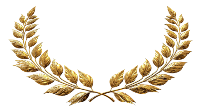 Golden laurel wreath award symbol with barley decoration