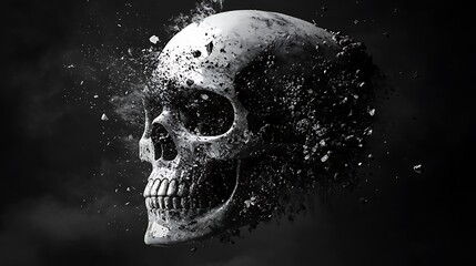 Exploding skull concept in dark artistic digital illustration
