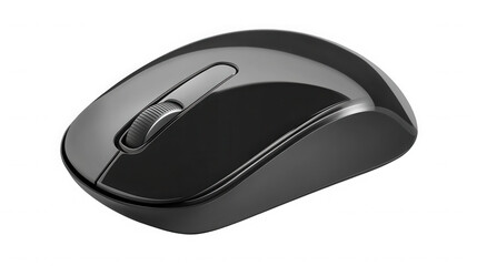 Black wireless computer mouse isolated on transparent background for desktop use